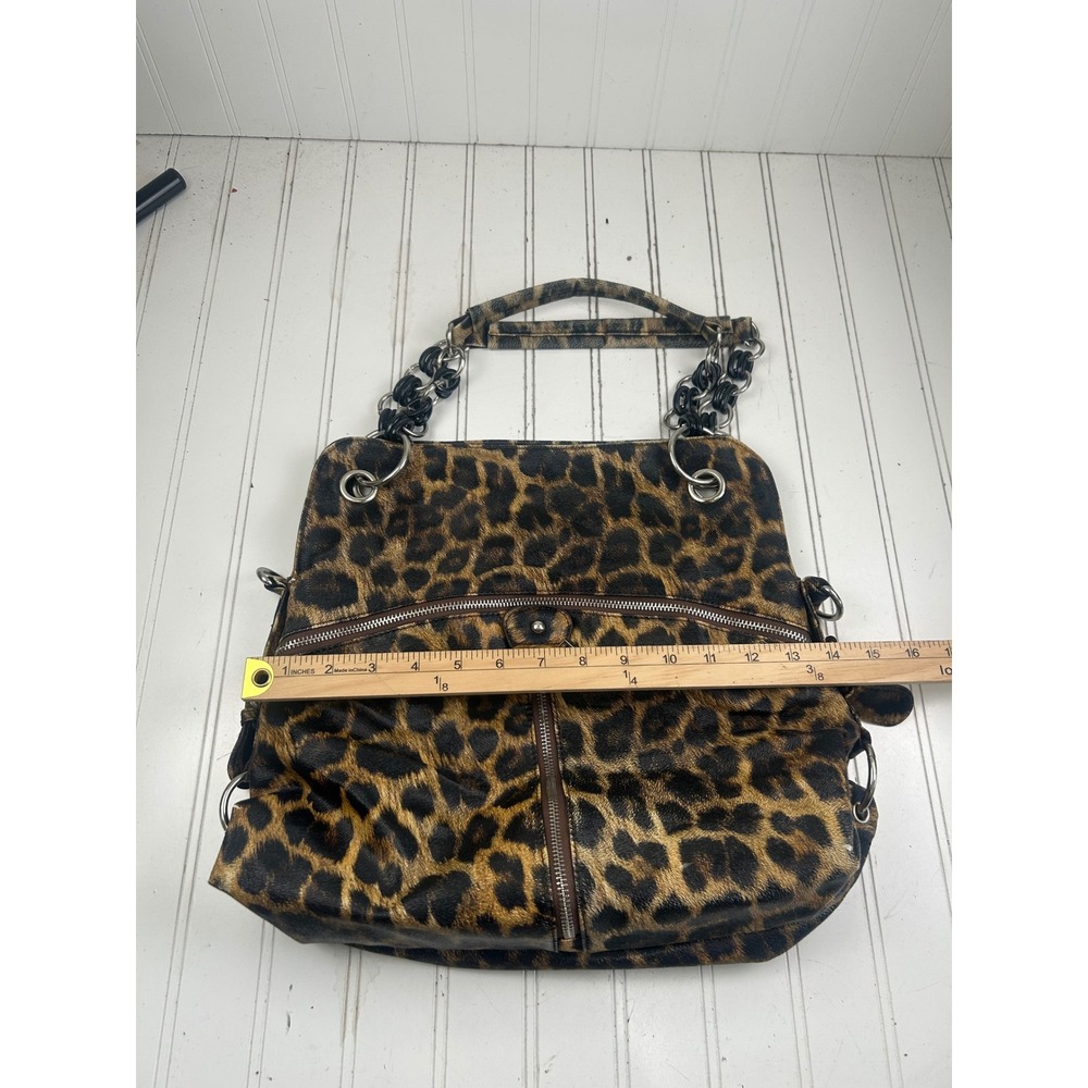 Leopard Print Slouchy Punk Grunge Edgy Vintage Y2K Chain Strap Shoulder Bag - Picture 13 of 13